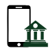 Icône verte représentant une banque avec un bâtiment classique à colonnes et un toit à fronton.